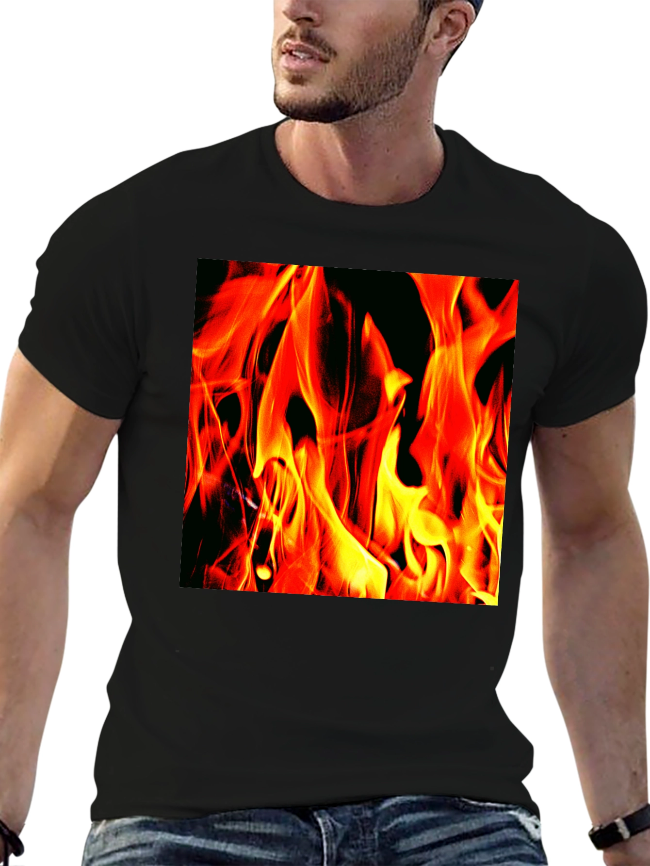 Fiery Flames Graphic T-Shirt - Bold Black Tee