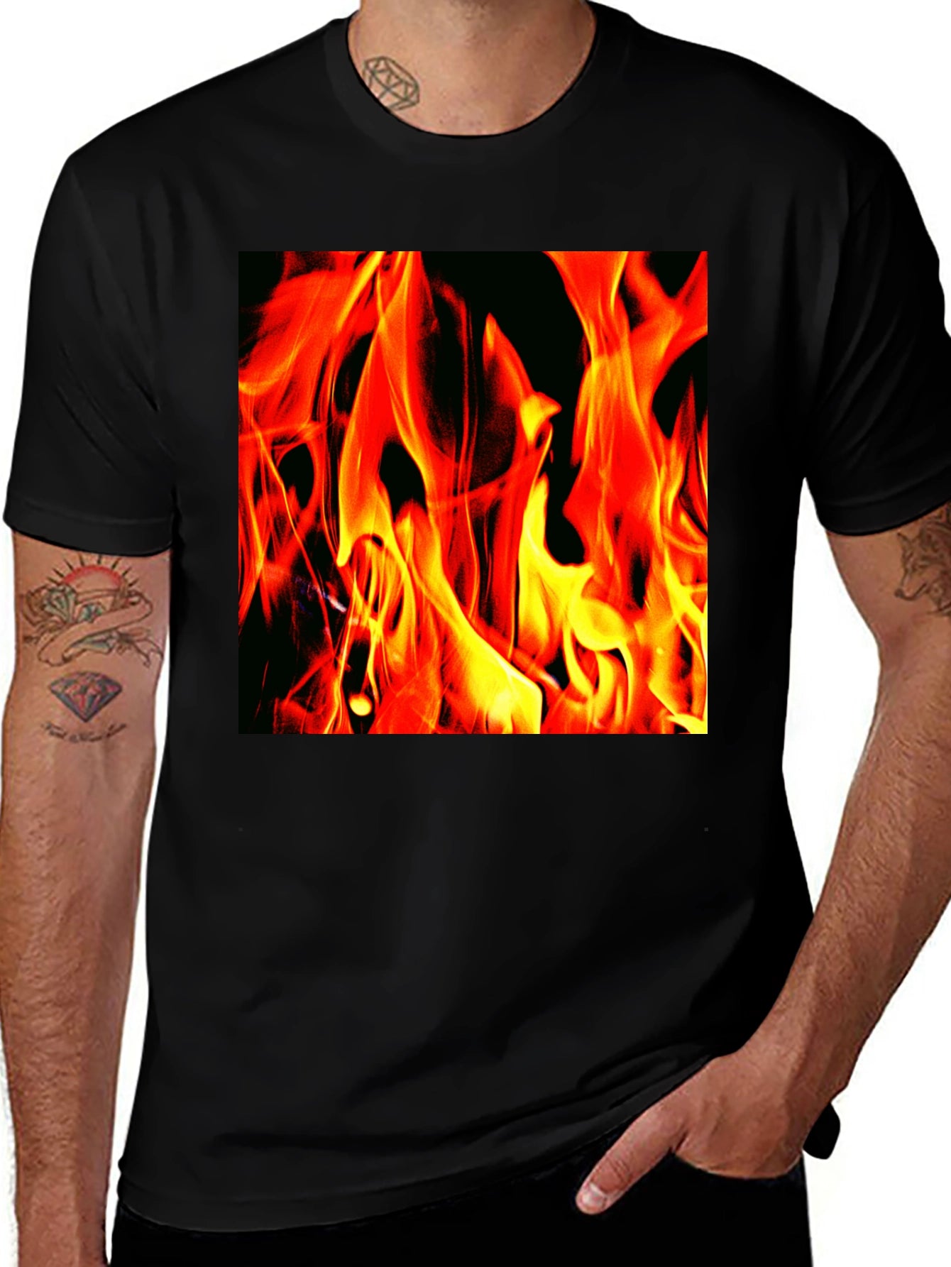 Fiery Flames Graphic T-Shirt - Bold Black Tee