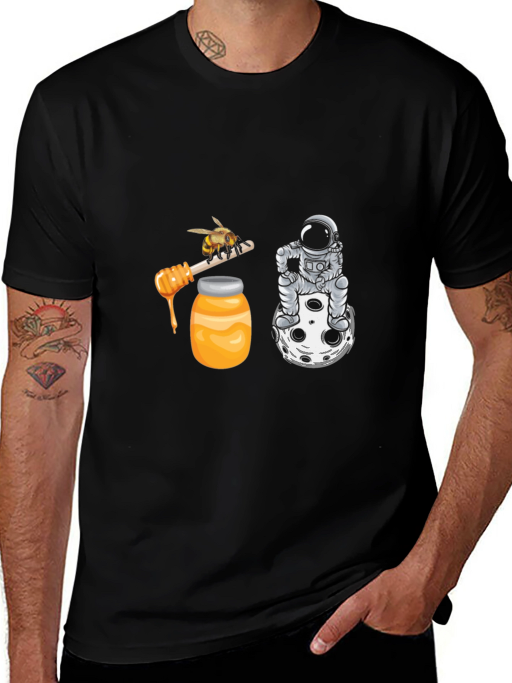 Astronaut & Honey Bee Graphic Tee - Black