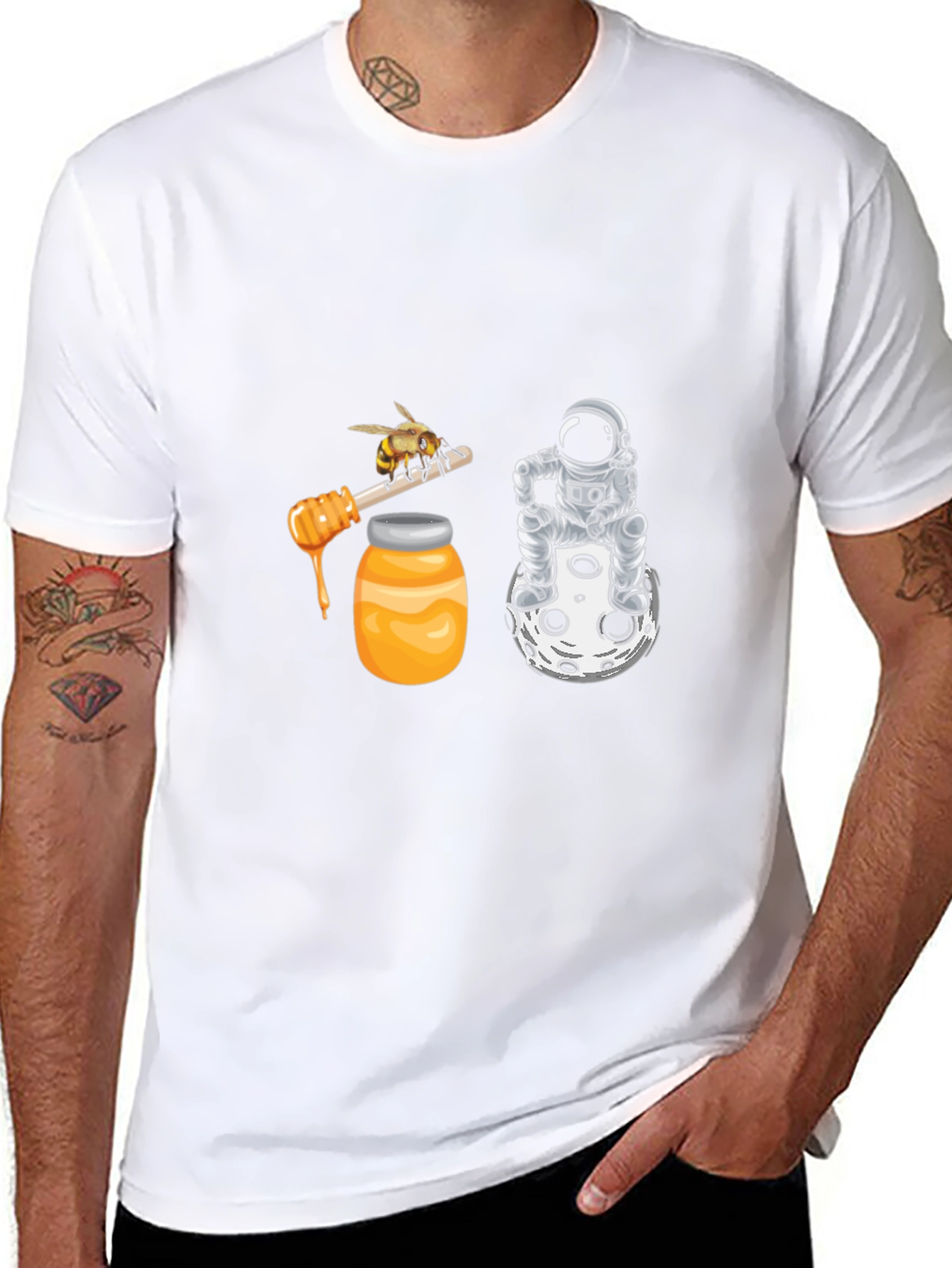 Astronaut & Honey Bee Graphic Tee - Black