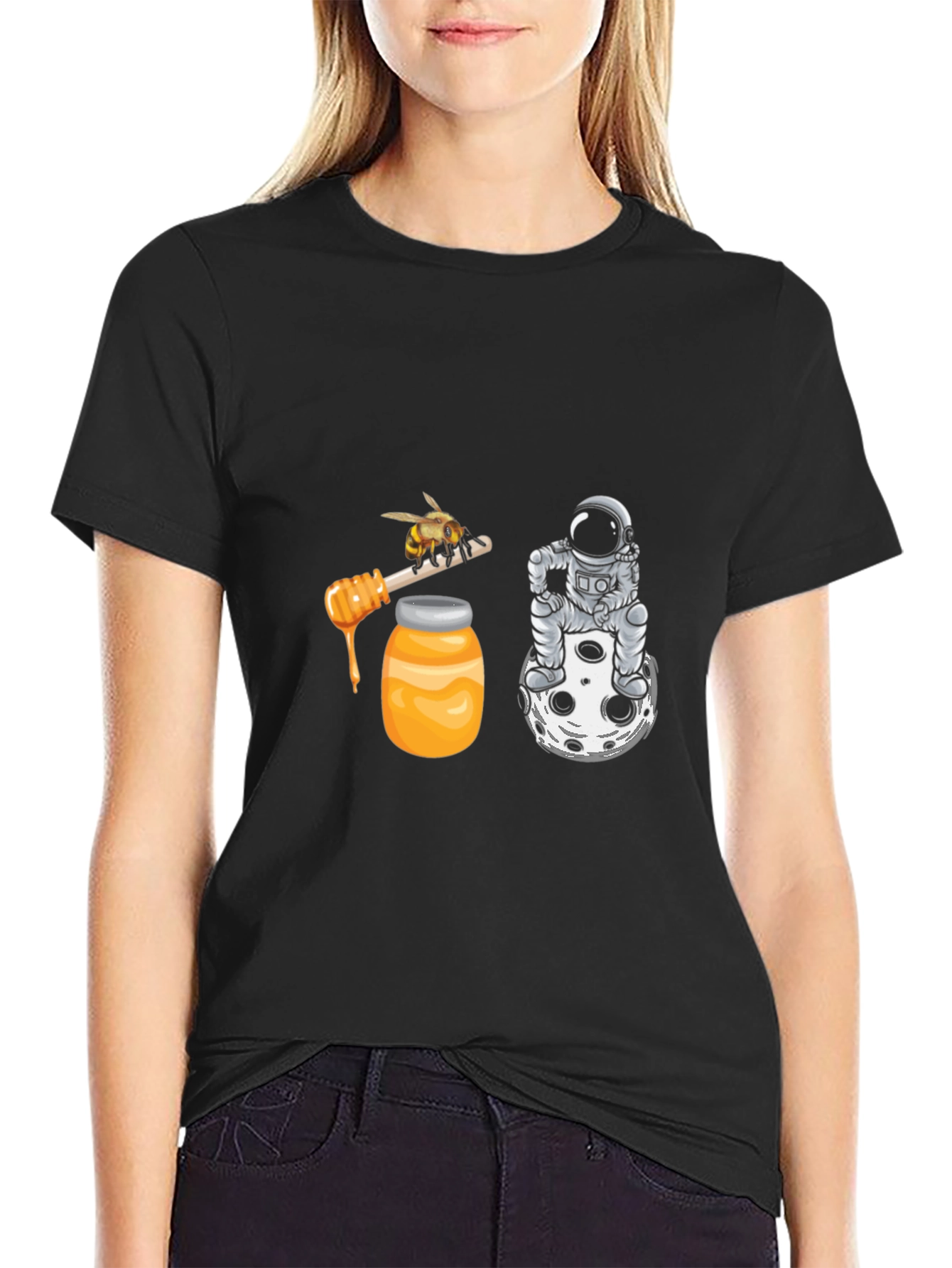 Astronaut & Honey Bee Graphic Tee - Black