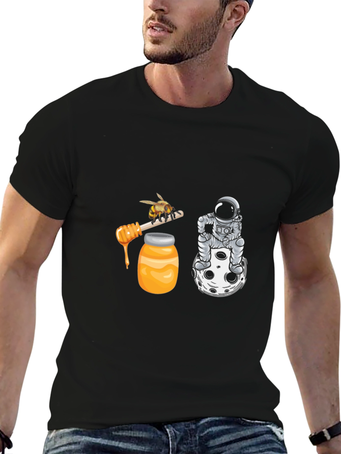 Astronaut & Honey Bee Graphic Tee - Black