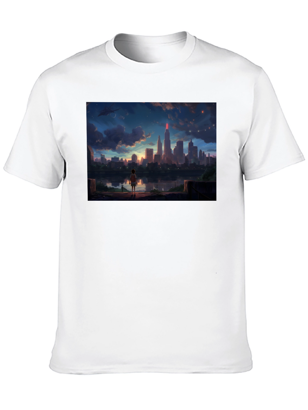 Anime Cityscape T-Shirt - Black Graphic Tee