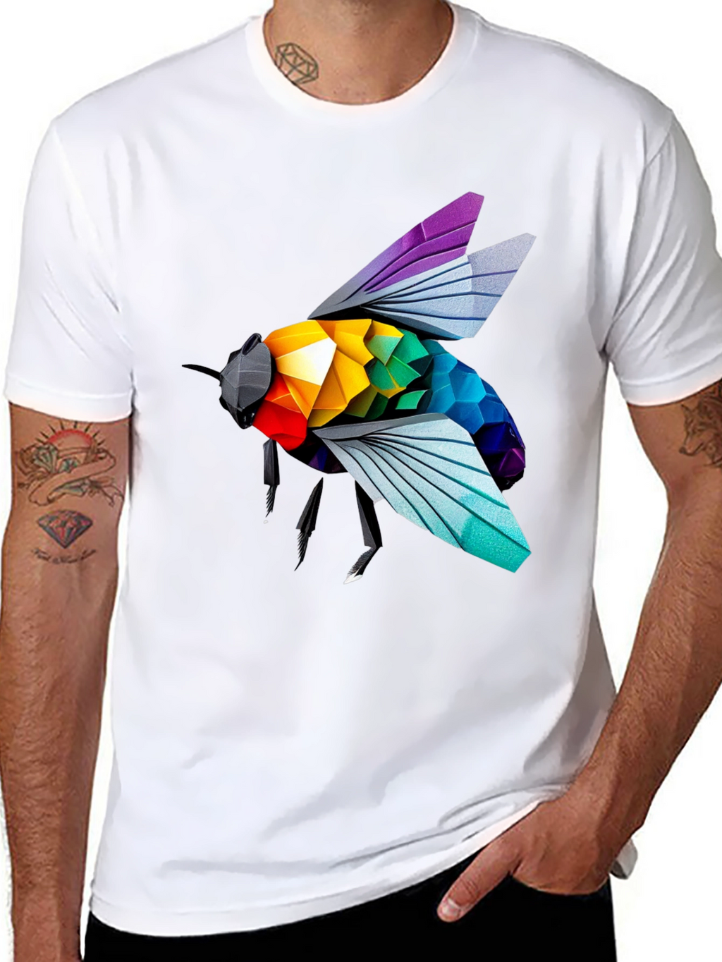 Rainbow Bee Graphic T-Shirt - Stylish Black Tee