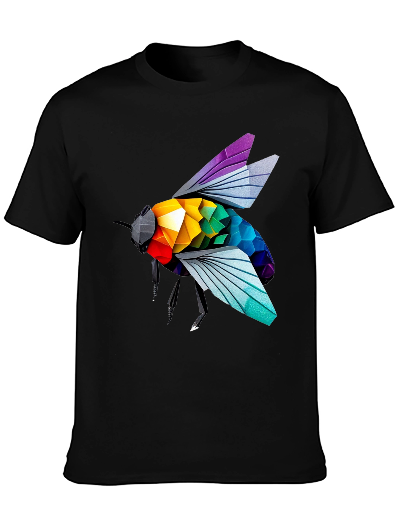 Rainbow Bee Graphic T-Shirt - Stylish Black Tee