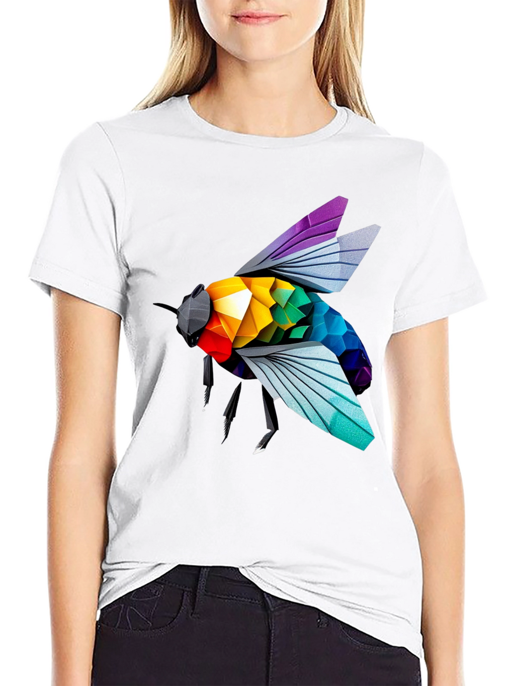 Rainbow Bee Graphic T-Shirt - Stylish Black Tee