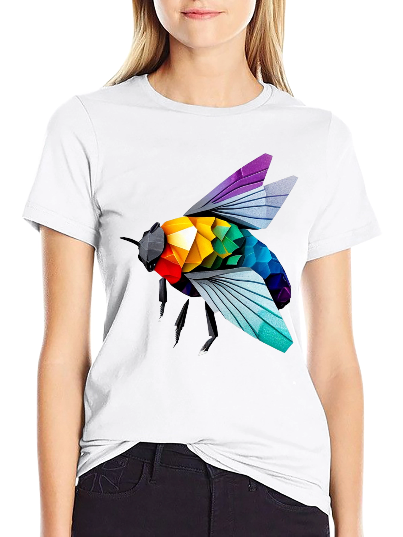 Rainbow Bee Graphic T-Shirt - Stylish Black Tee
