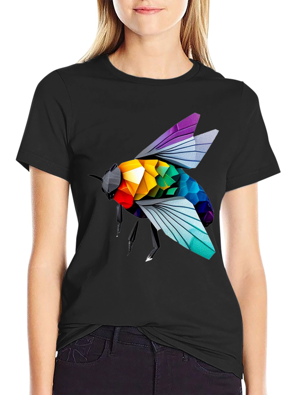 Rainbow Bee Graphic T-Shirt - Stylish Black Tee