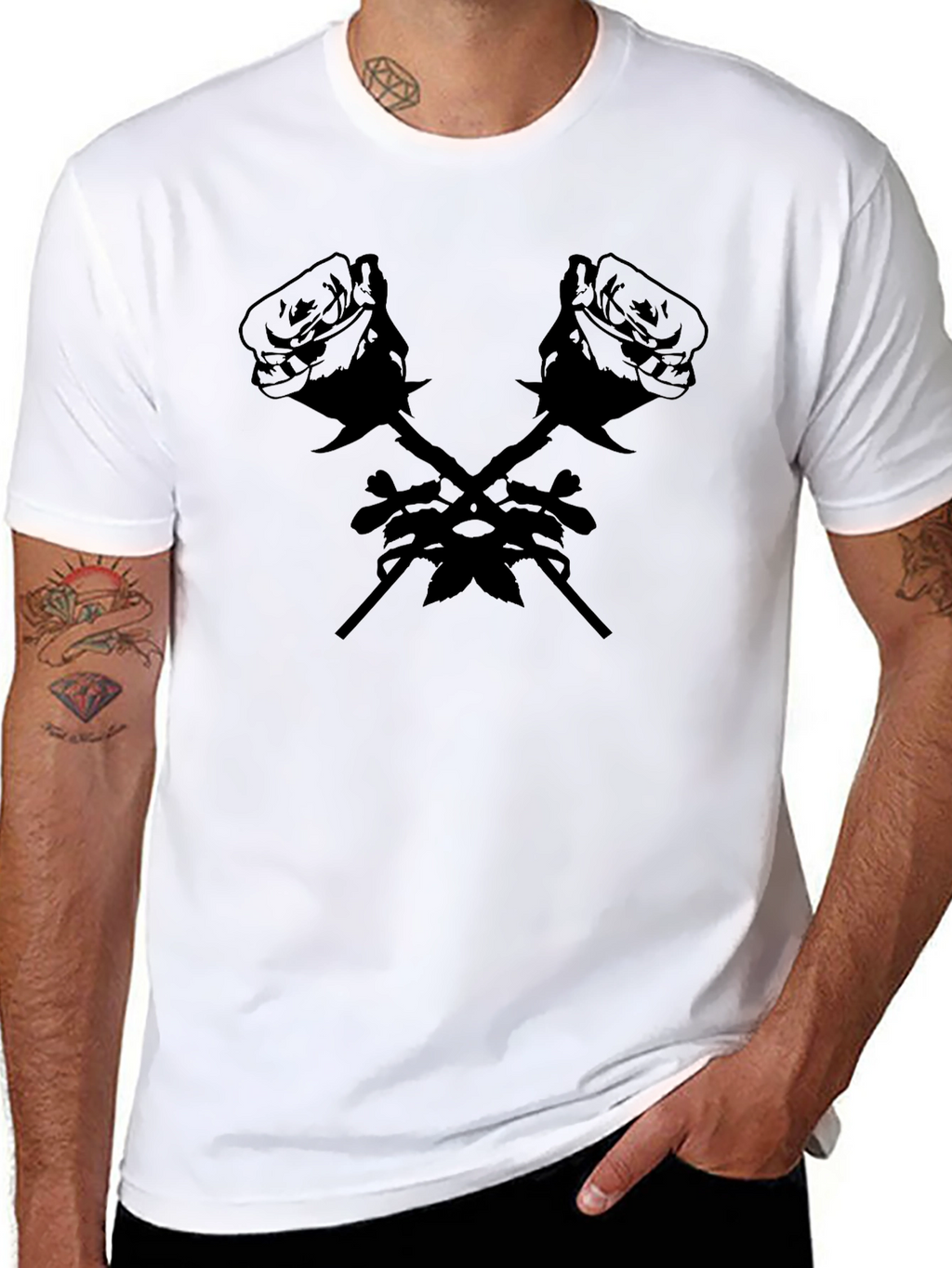 Rose Cross Graphic Tee - Bold Black T-Shirt