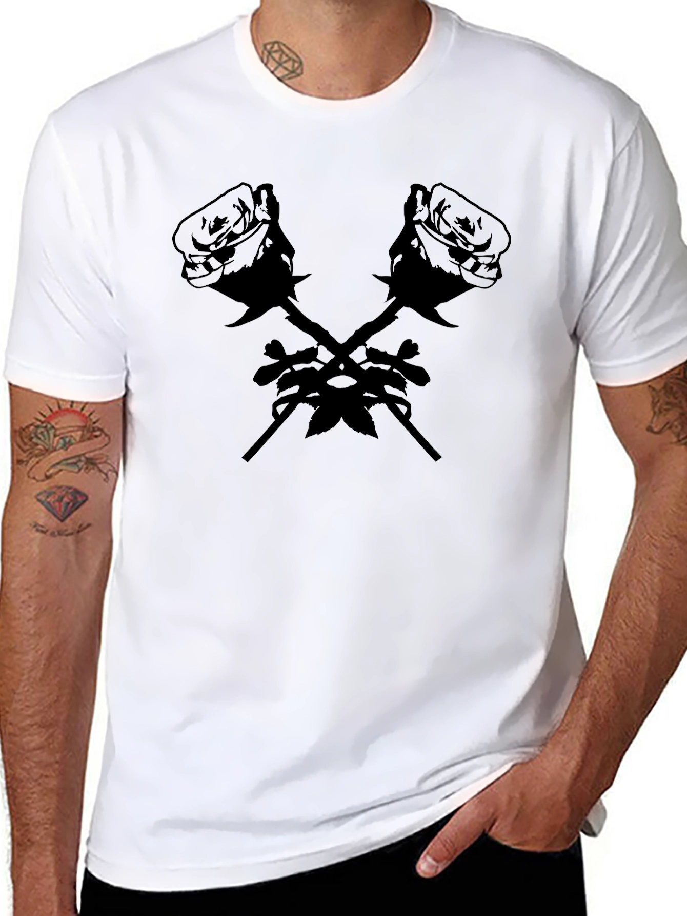 Rose Cross Graphic Tee - Bold Black T-Shirt