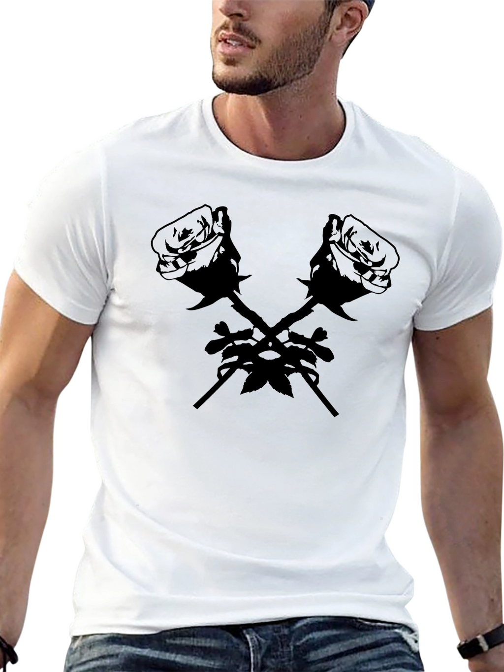 Rose Cross Graphic Tee - Bold Black T-Shirt
