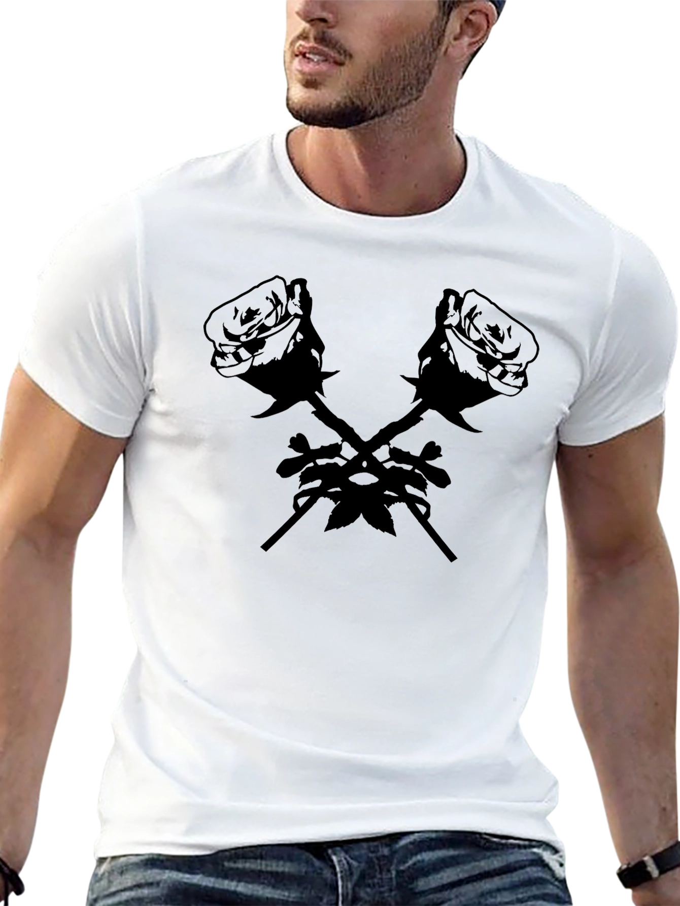 Rose Cross Graphic Tee - Bold Black T-Shirt