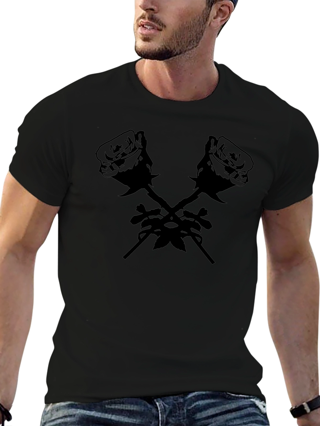 Rose Cross Graphic Tee - Bold Black T-Shirt