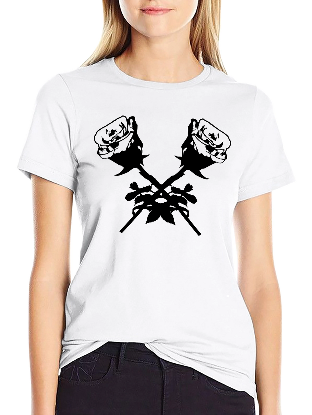 Rose Cross Graphic Tee - Bold Black T-Shirt