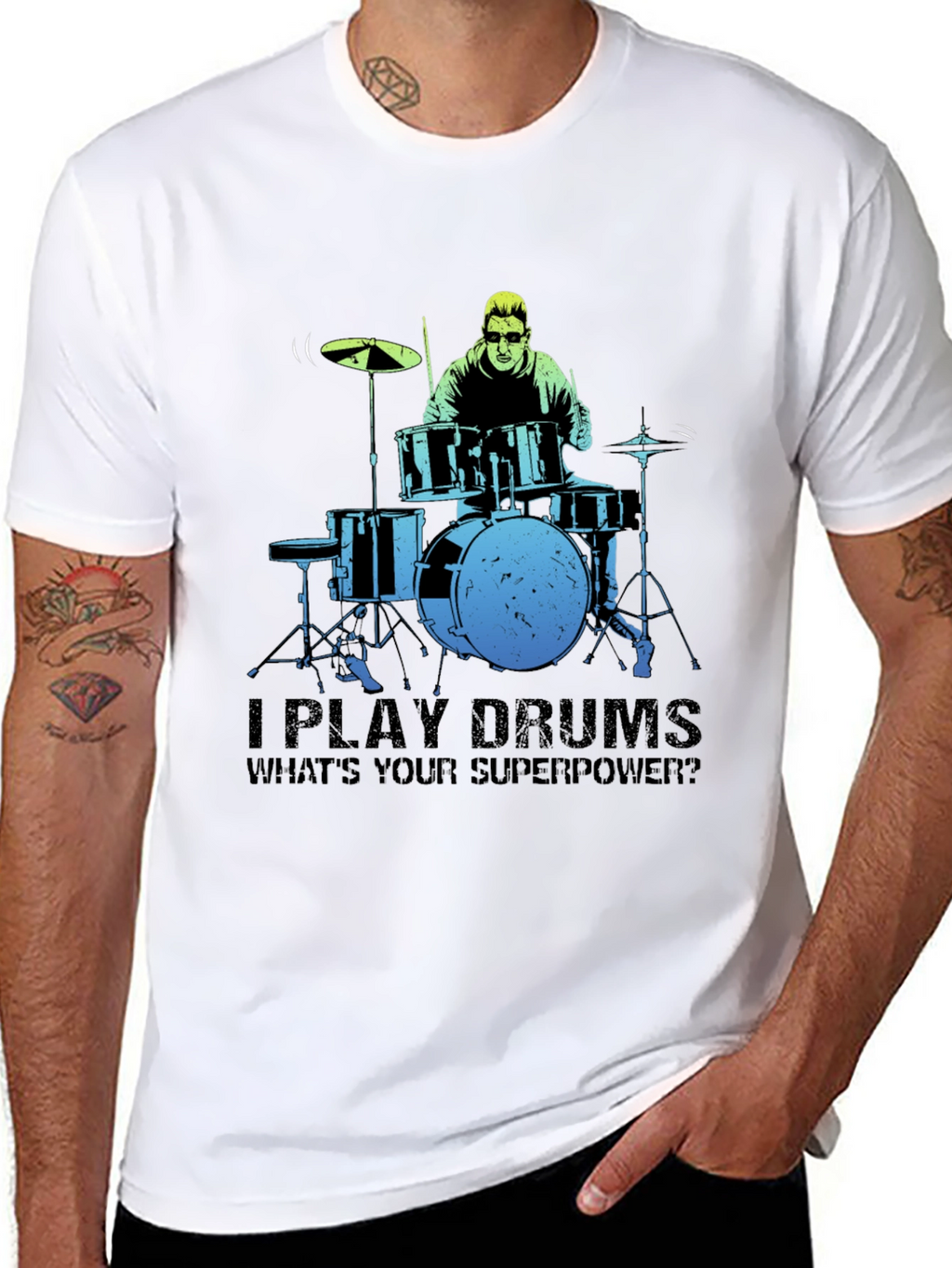 Drummer Superpower Graphic Tee - Music Lover Gift