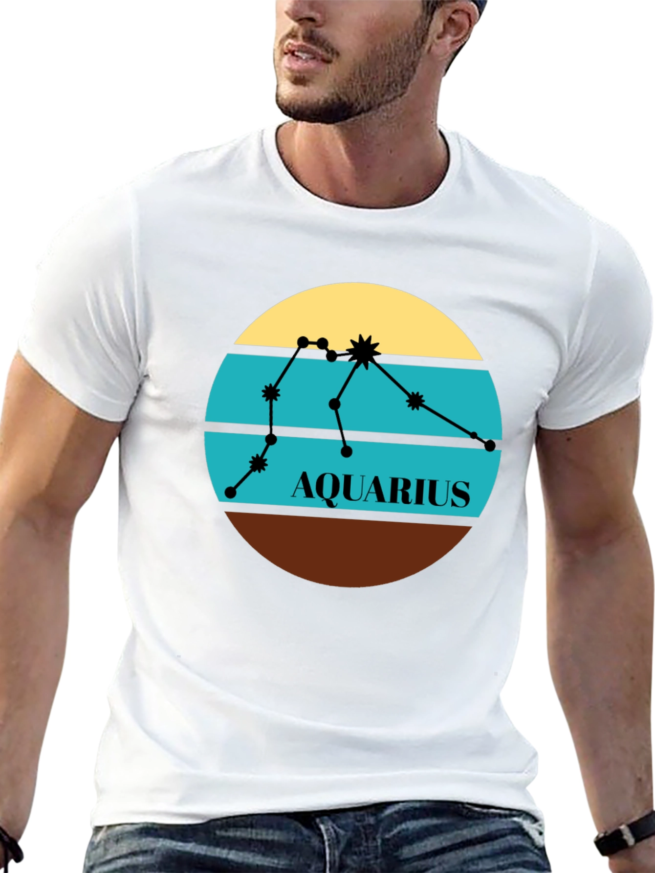 Aquarius Zodiac T-Shirt - Retro Constellation Design
