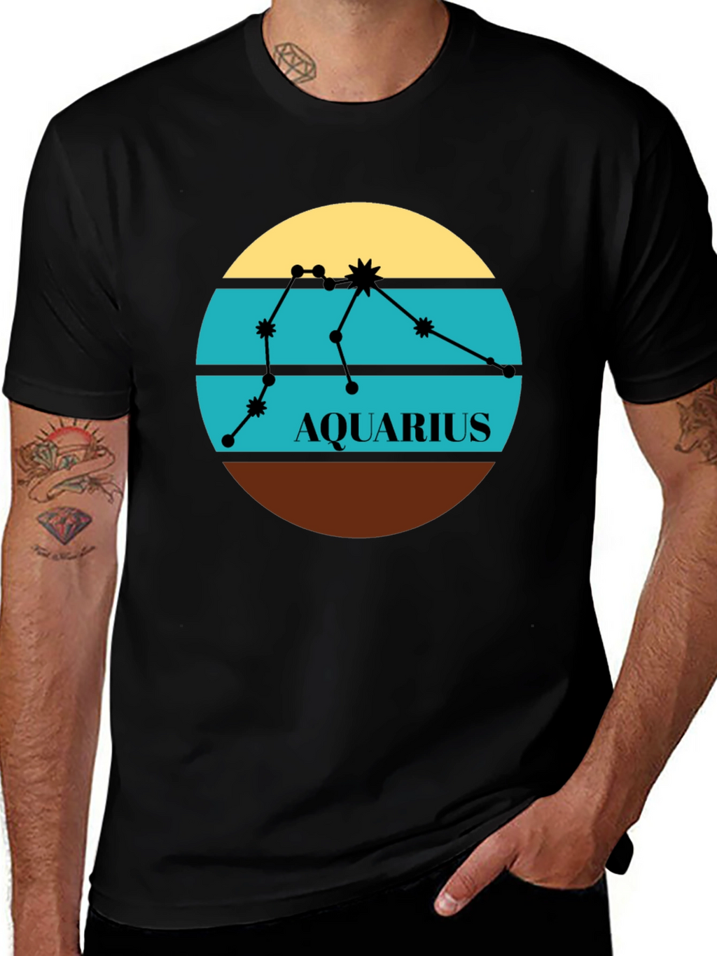 Aquarius Zodiac T-Shirt - Retro Constellation Design