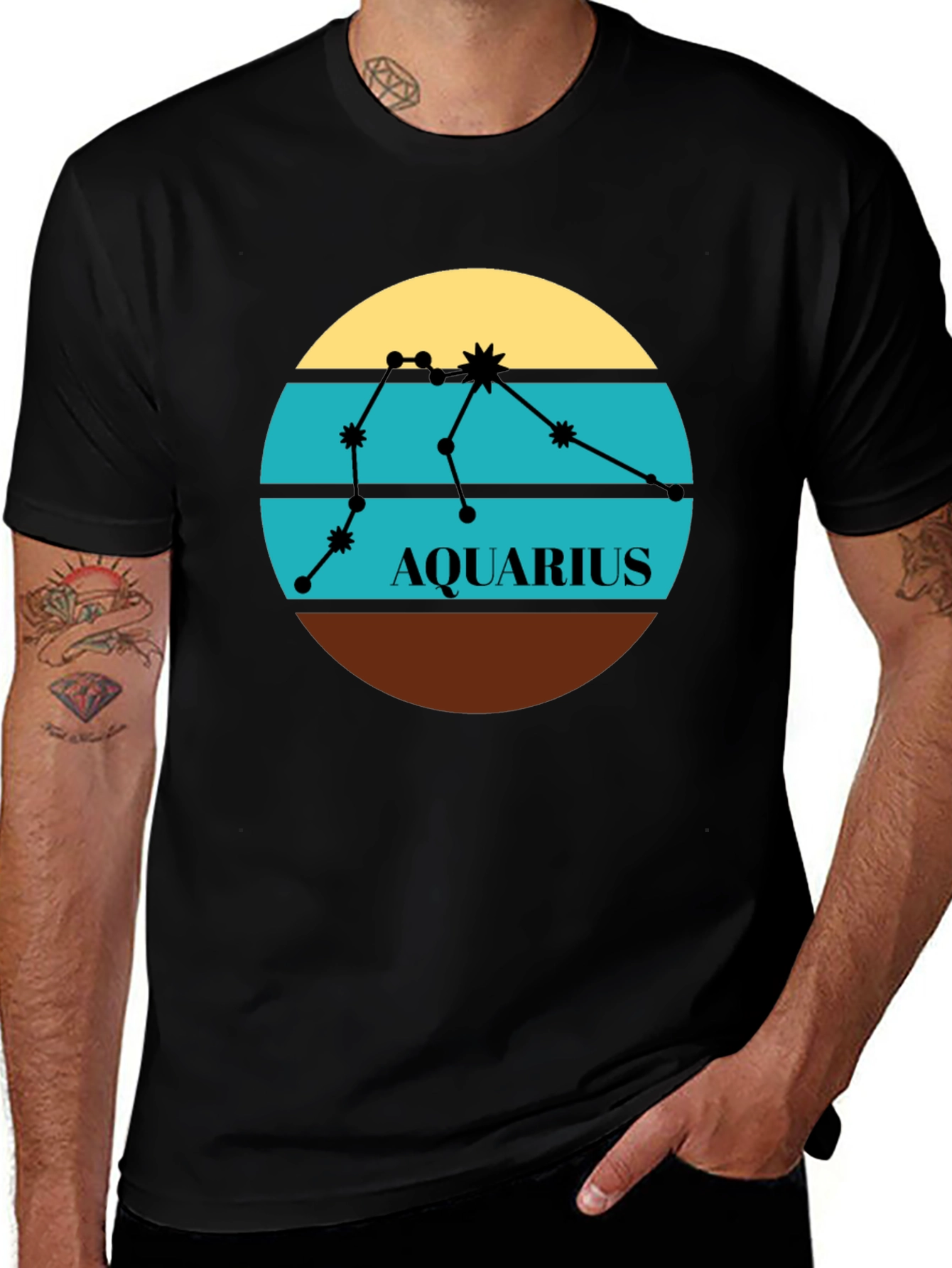 Aquarius Zodiac T-Shirt - Retro Constellation Design
