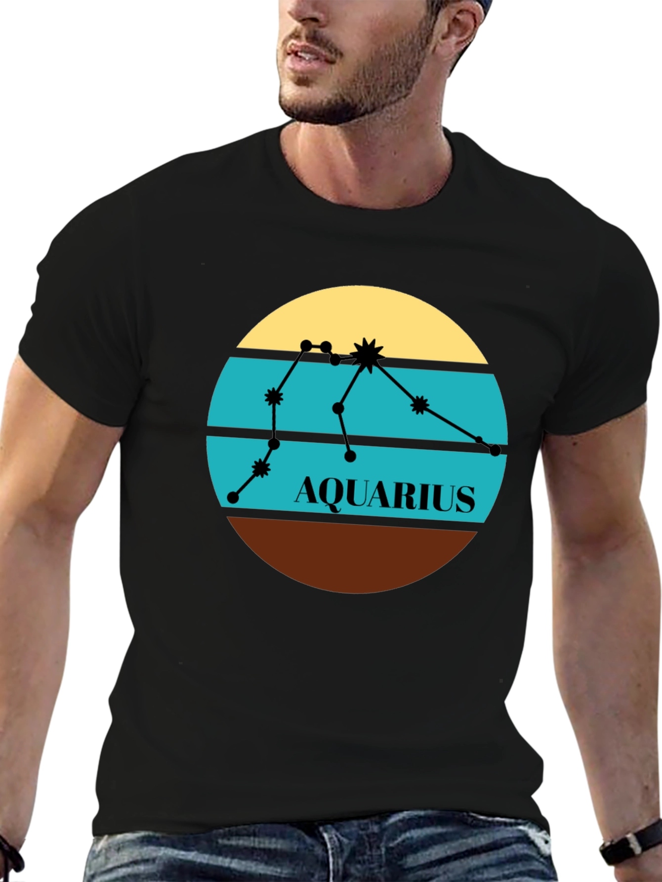 Aquarius Zodiac T-Shirt - Retro Constellation Design