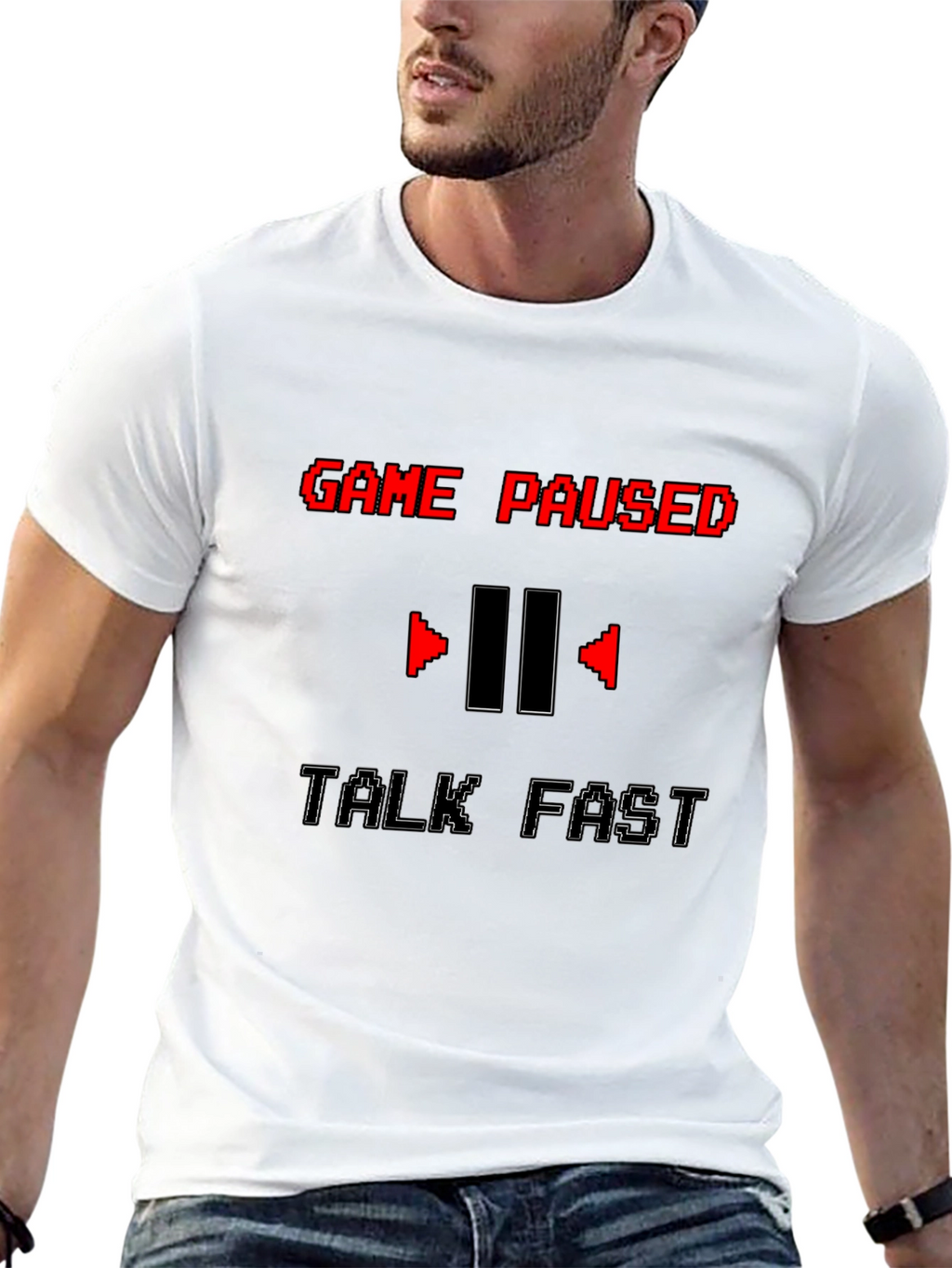 Game Paused Talk Fast Black Graphic Tee