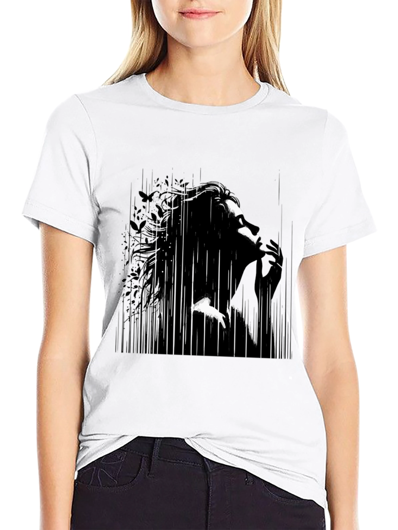 Abstract Silhouette Graphic Black T-Shirt