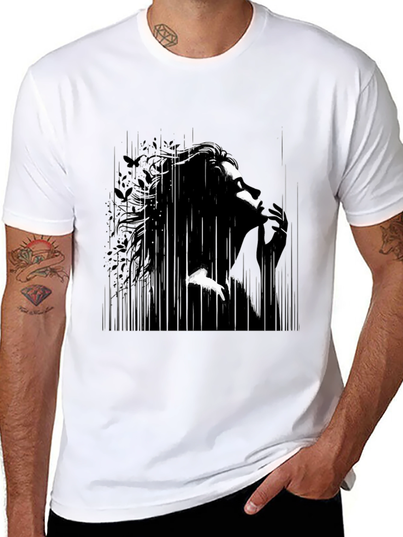 Abstract Silhouette Graphic Black T-Shirt