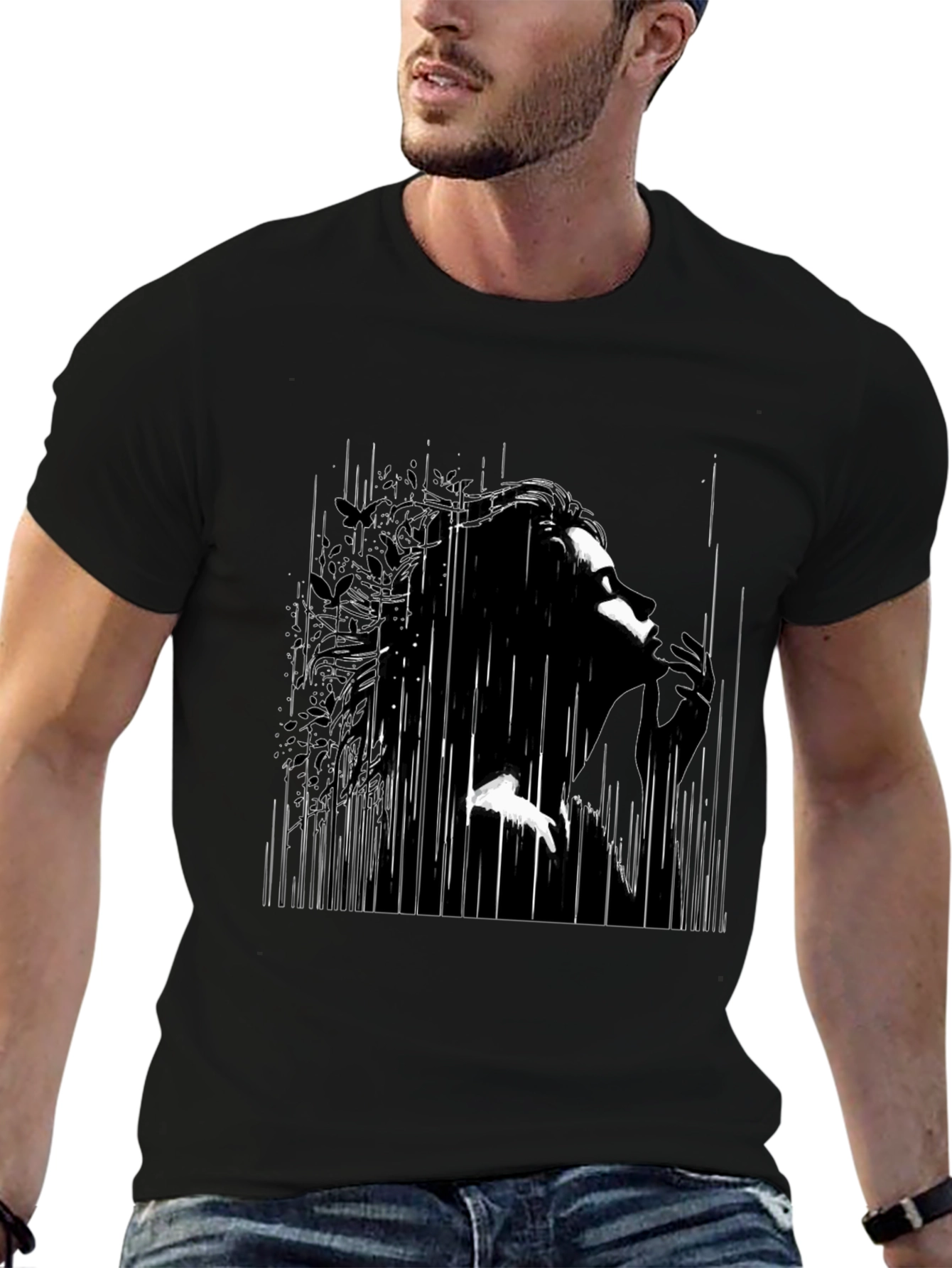 Abstract Silhouette Graphic Black T-Shirt