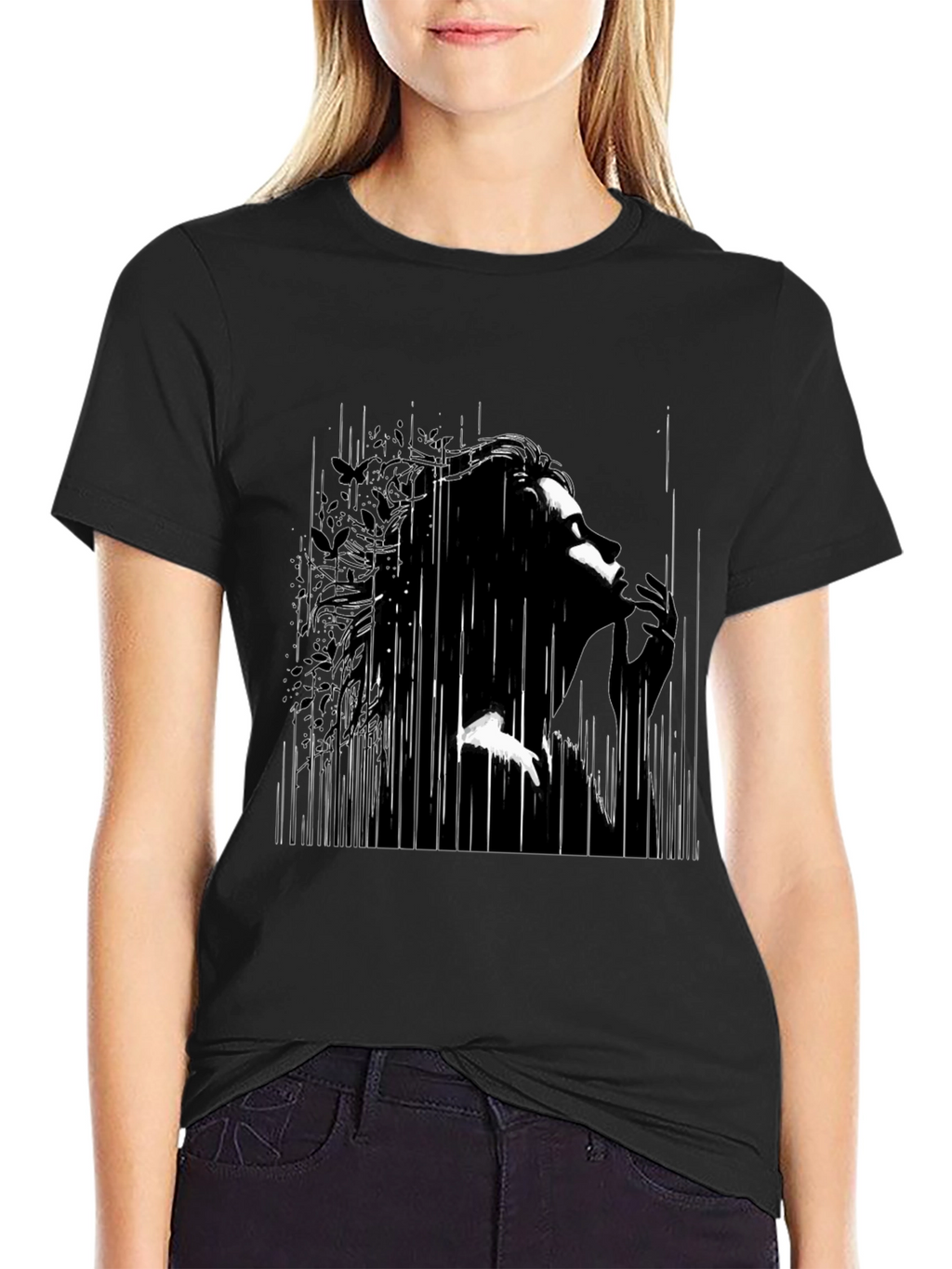 Abstract Silhouette Graphic Black T-Shirt