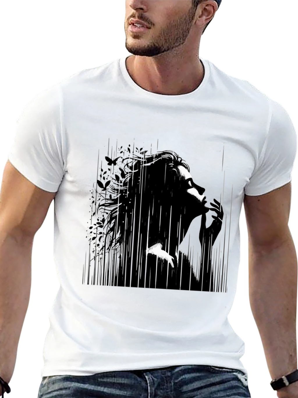 Abstract Silhouette Graphic Black T-Shirt