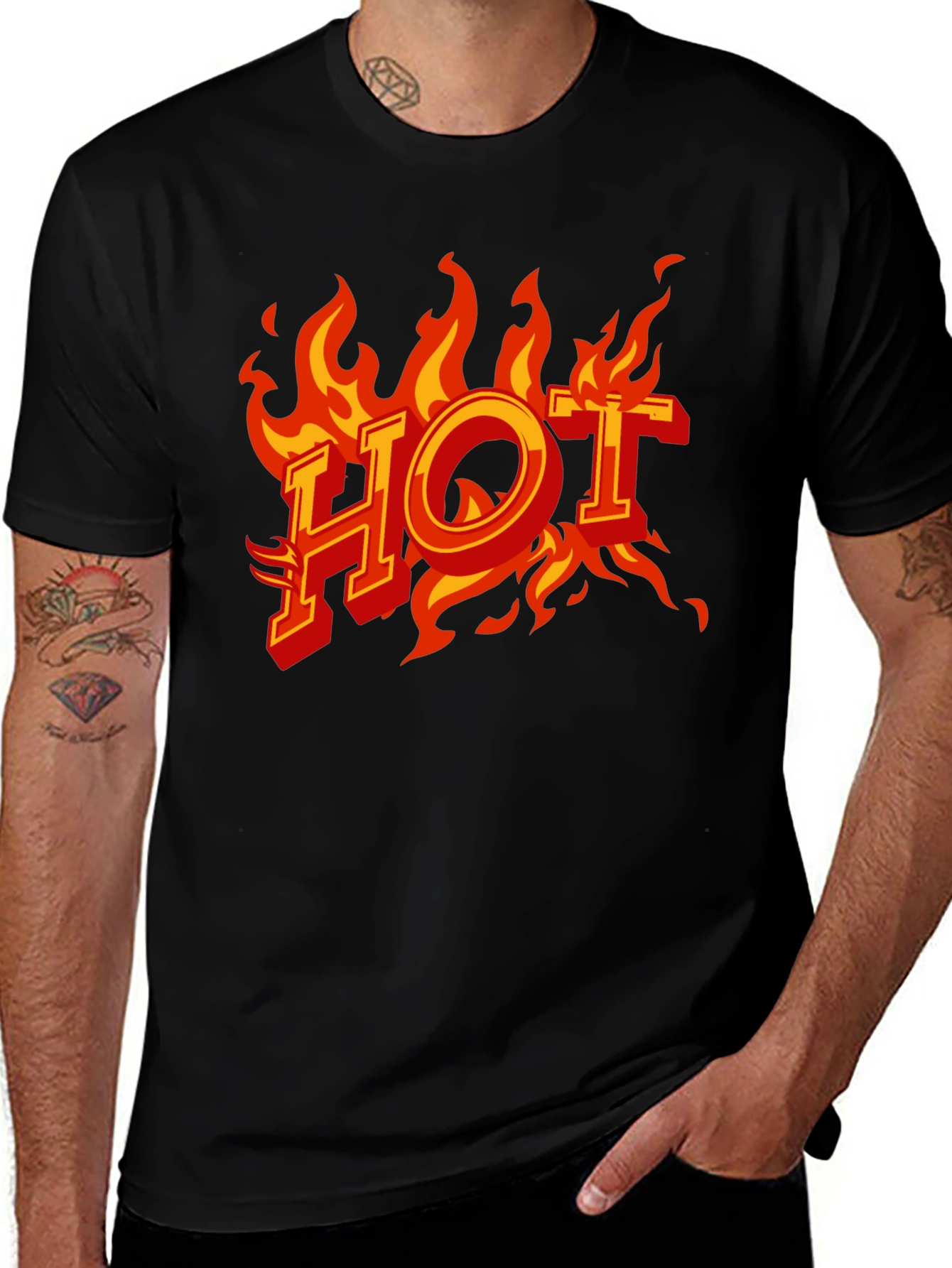 Hot Flames Graphic Print Black T-Shirt