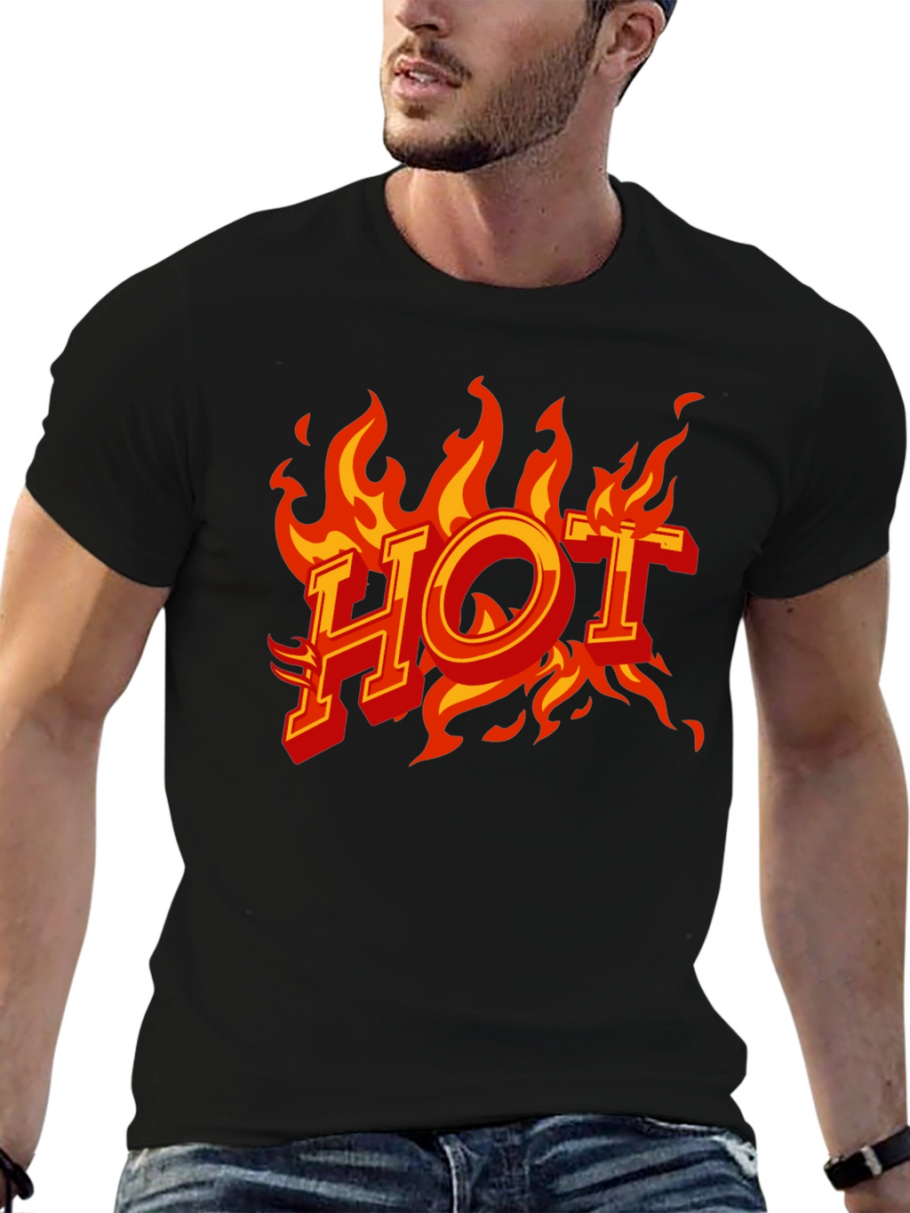 Hot Flames Graphic Print Black T-Shirt