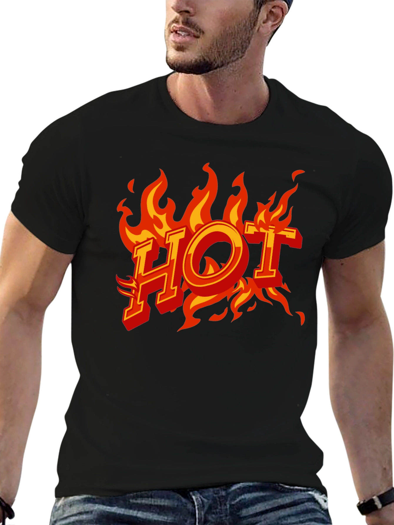 Hot Flames Graphic Print Black T-Shirt