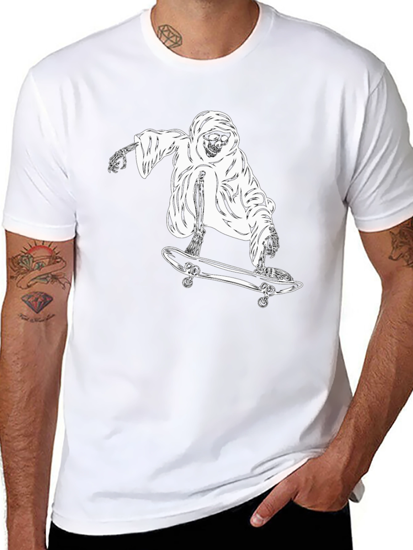 Grim Reaper Skateboarder Graphic T-Shirt - Black