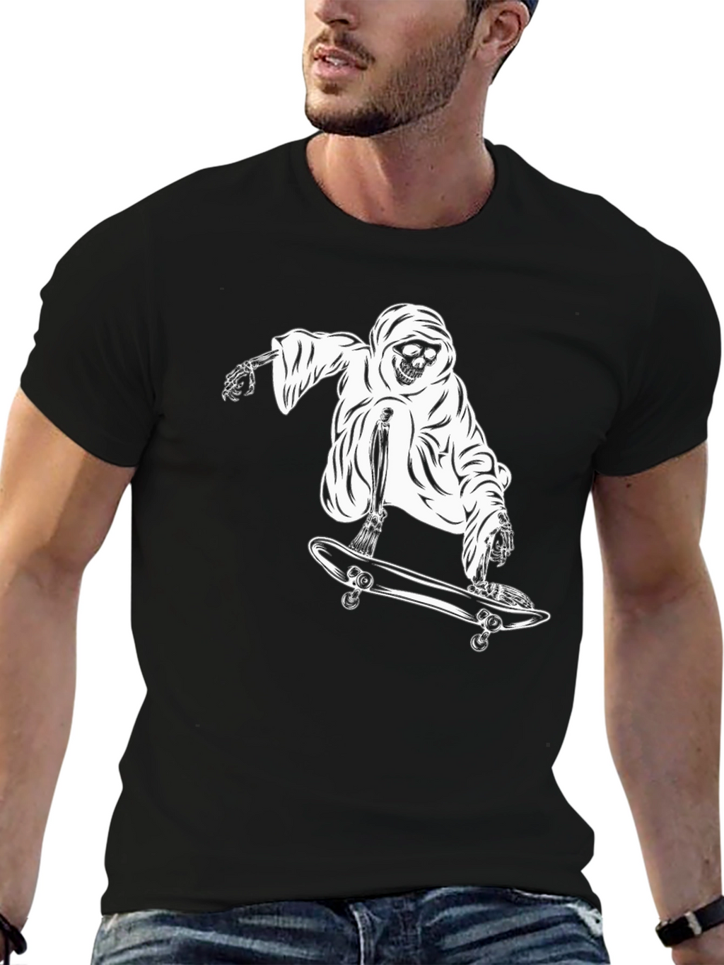 Grim Reaper Skateboarder Graphic T-Shirt - Black