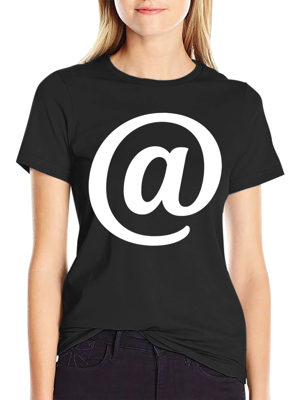 Black T-Shirt with White At Symbol Design