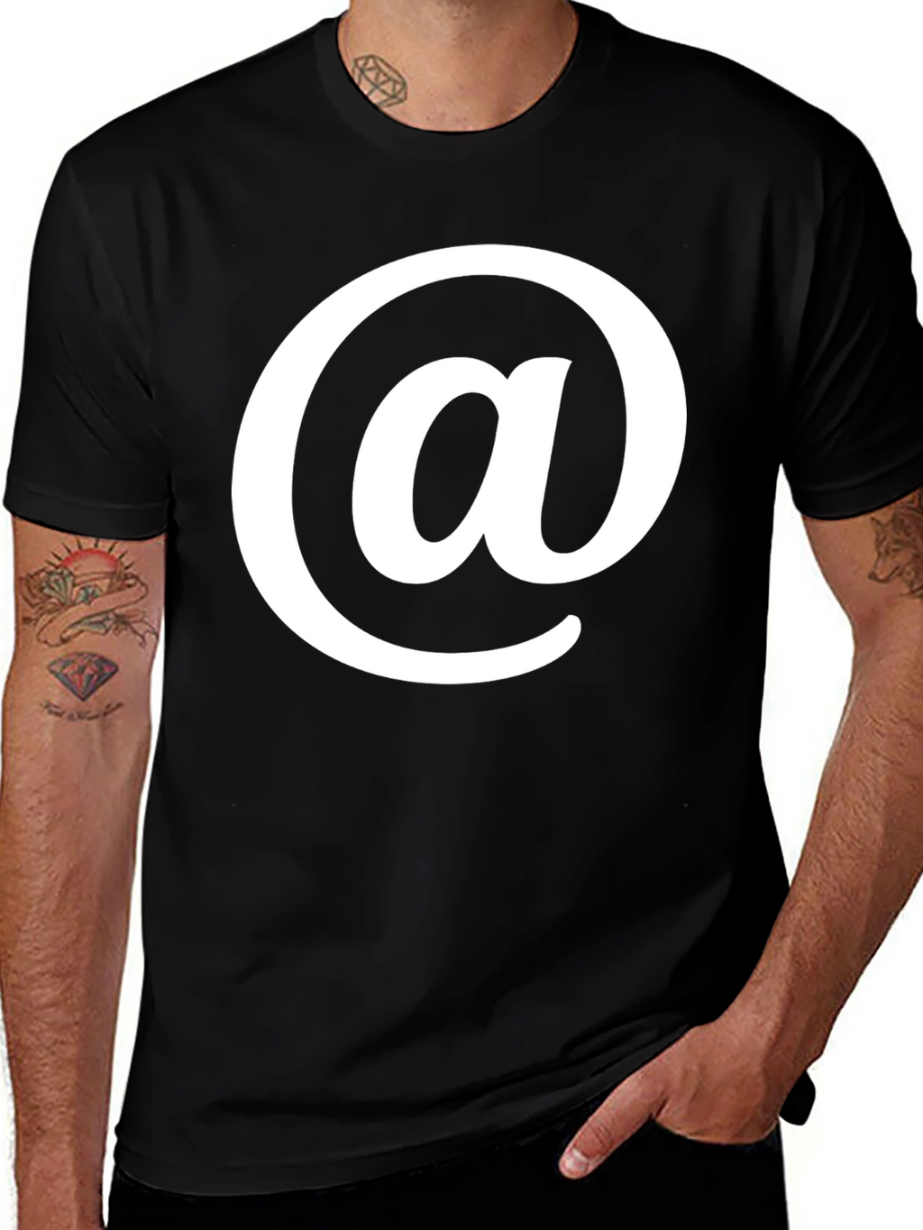 Black T-Shirt with White At Symbol Design