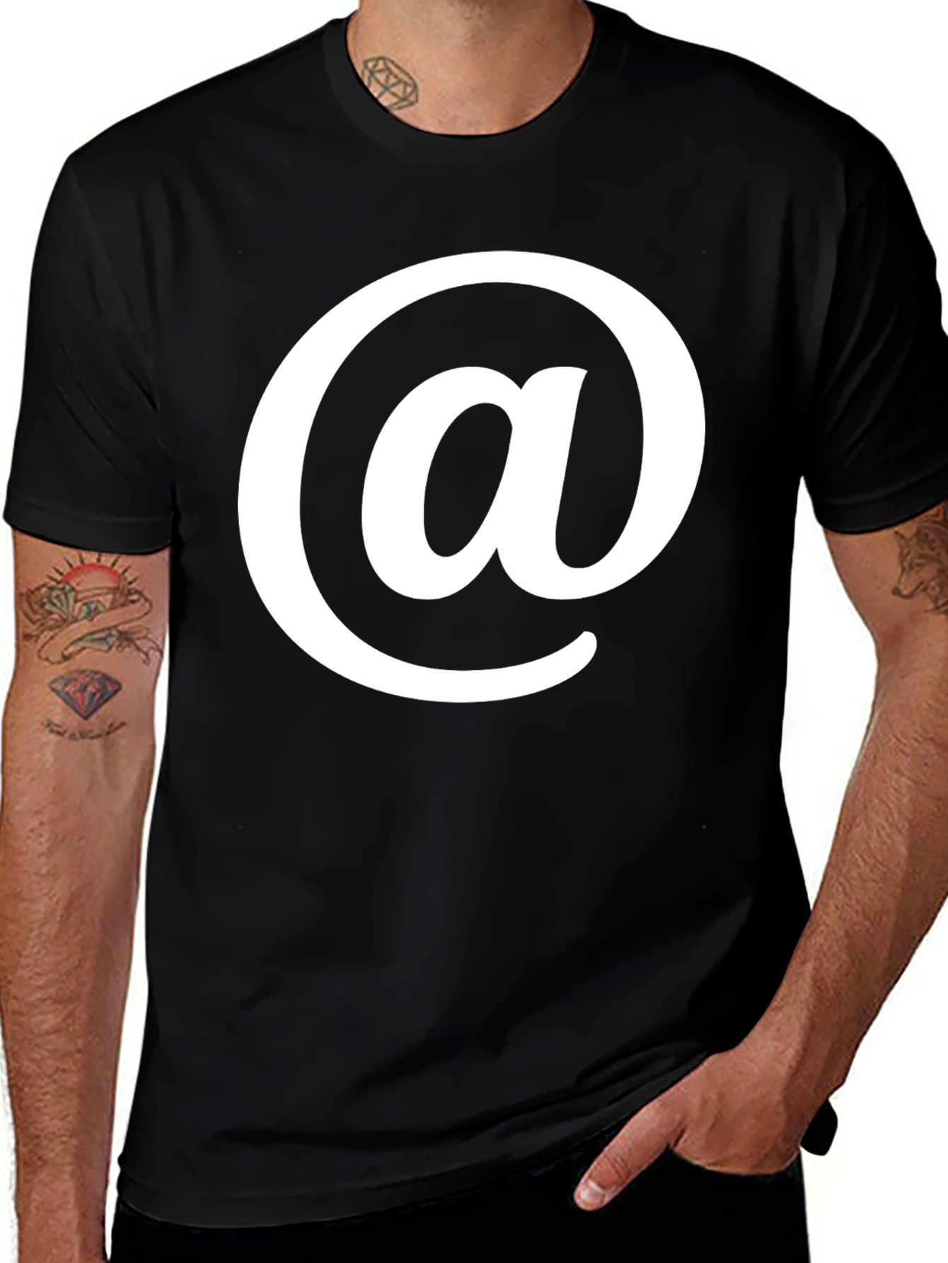 Black T-Shirt with White At Symbol Design