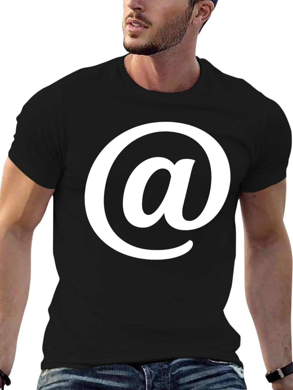 Black T-Shirt with White At Symbol Design