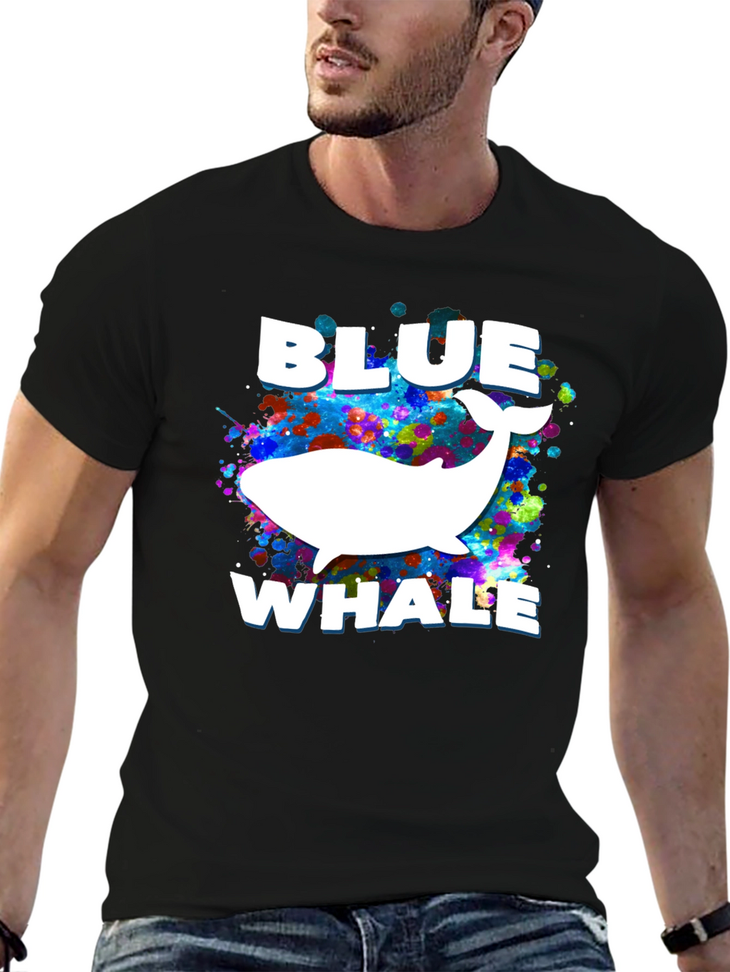 Blue Whale Graphic Print Black T-Shirt