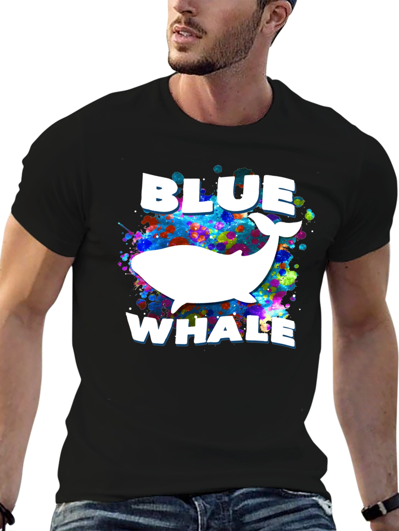 Blue Whale Graphic Print Black T-Shirt