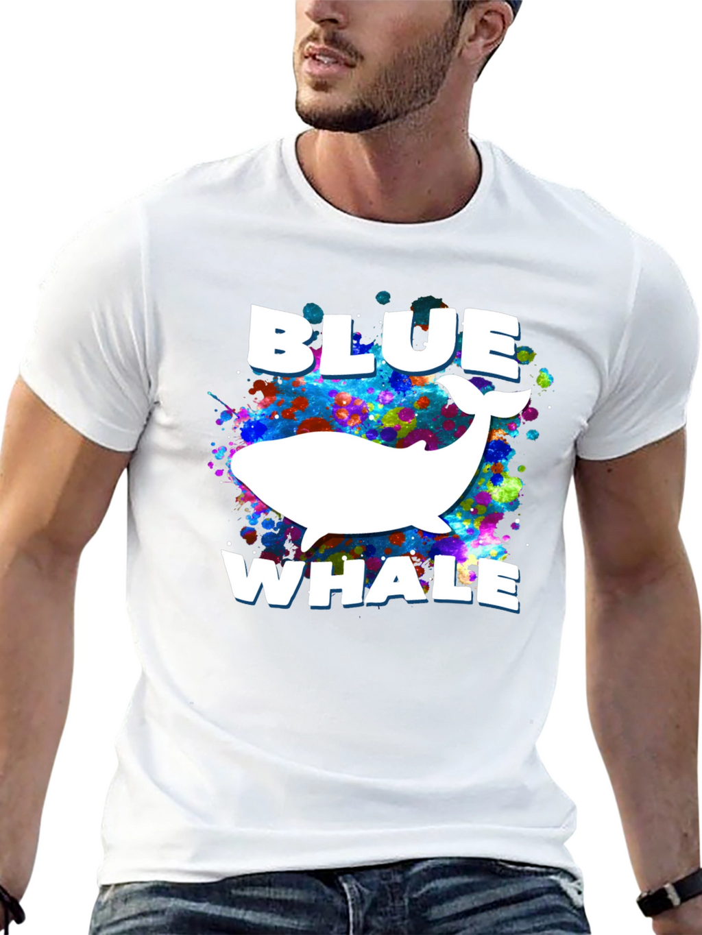 Blue Whale Graphic Print Black T-Shirt