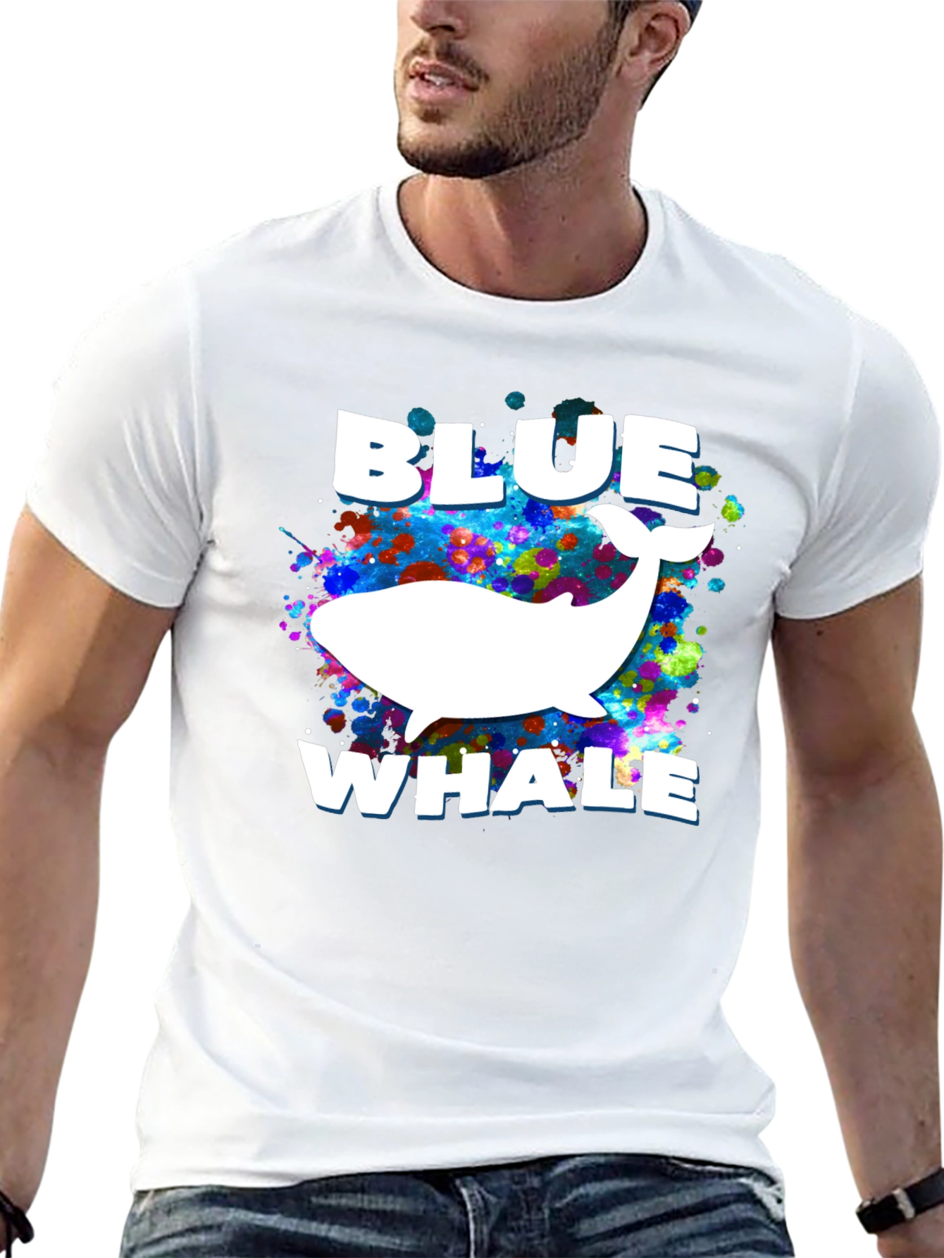 Blue Whale Graphic Print Black T-Shirt