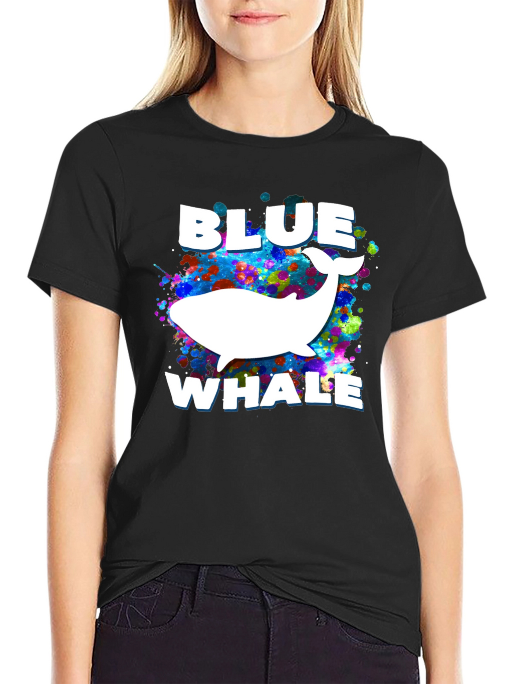 Blue Whale Graphic Print Black T-Shirt