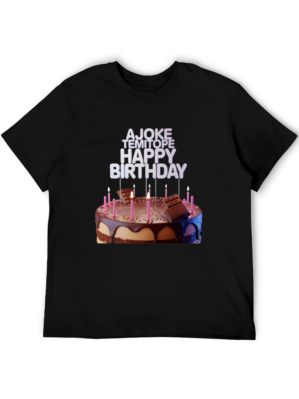 Birthday Cake Tee: AJOKE TEMITOPE HAPPY BIRTHDAY Design