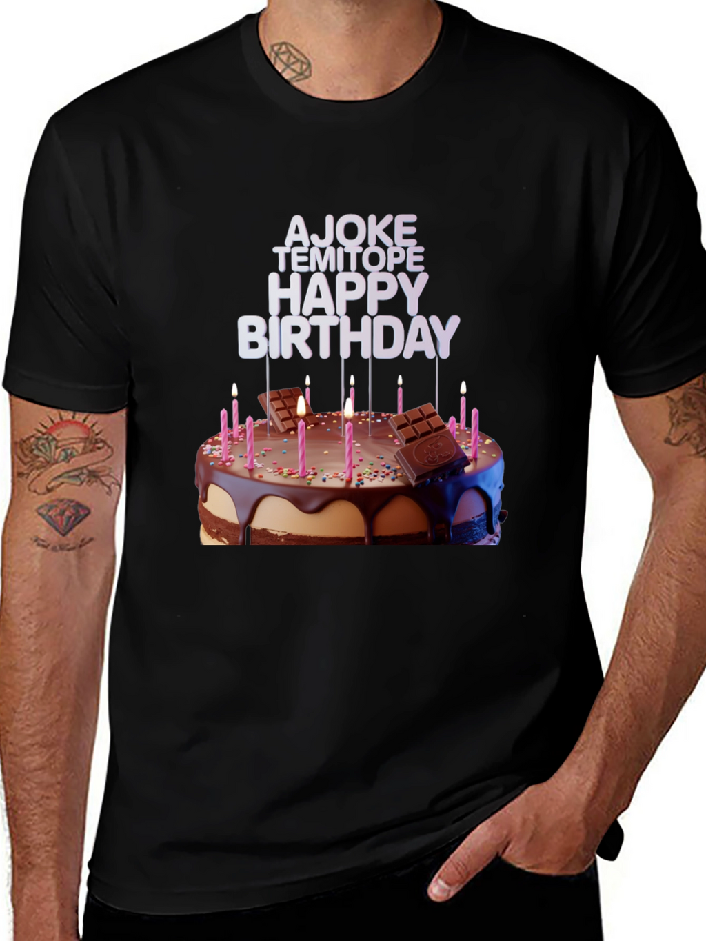 Birthday Cake Tee: AJOKE TEMITOPE HAPPY BIRTHDAY Design