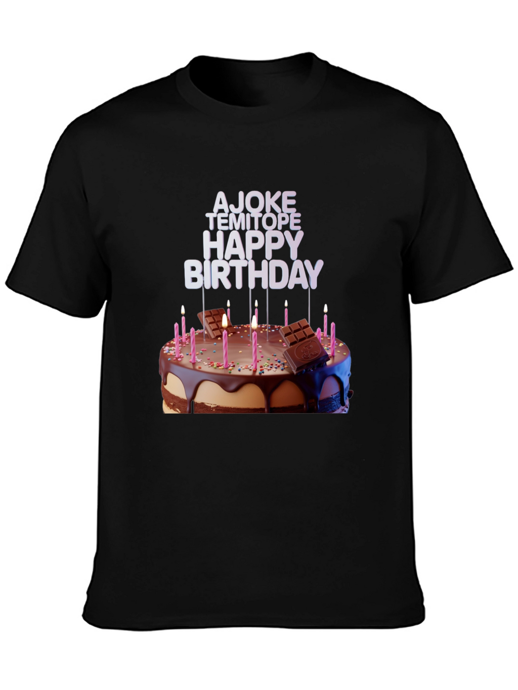 Birthday Cake Tee: AJOKE TEMITOPE HAPPY BIRTHDAY Design
