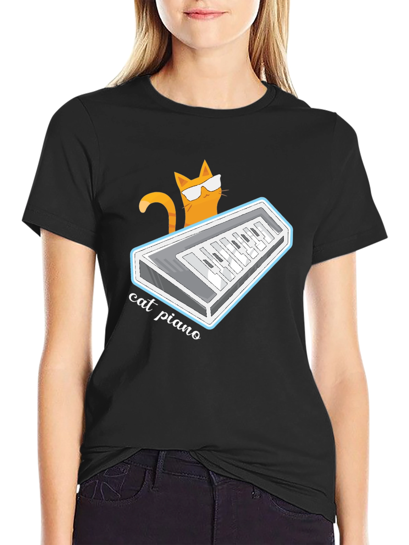 Cat Piano Graphic T-Shirt