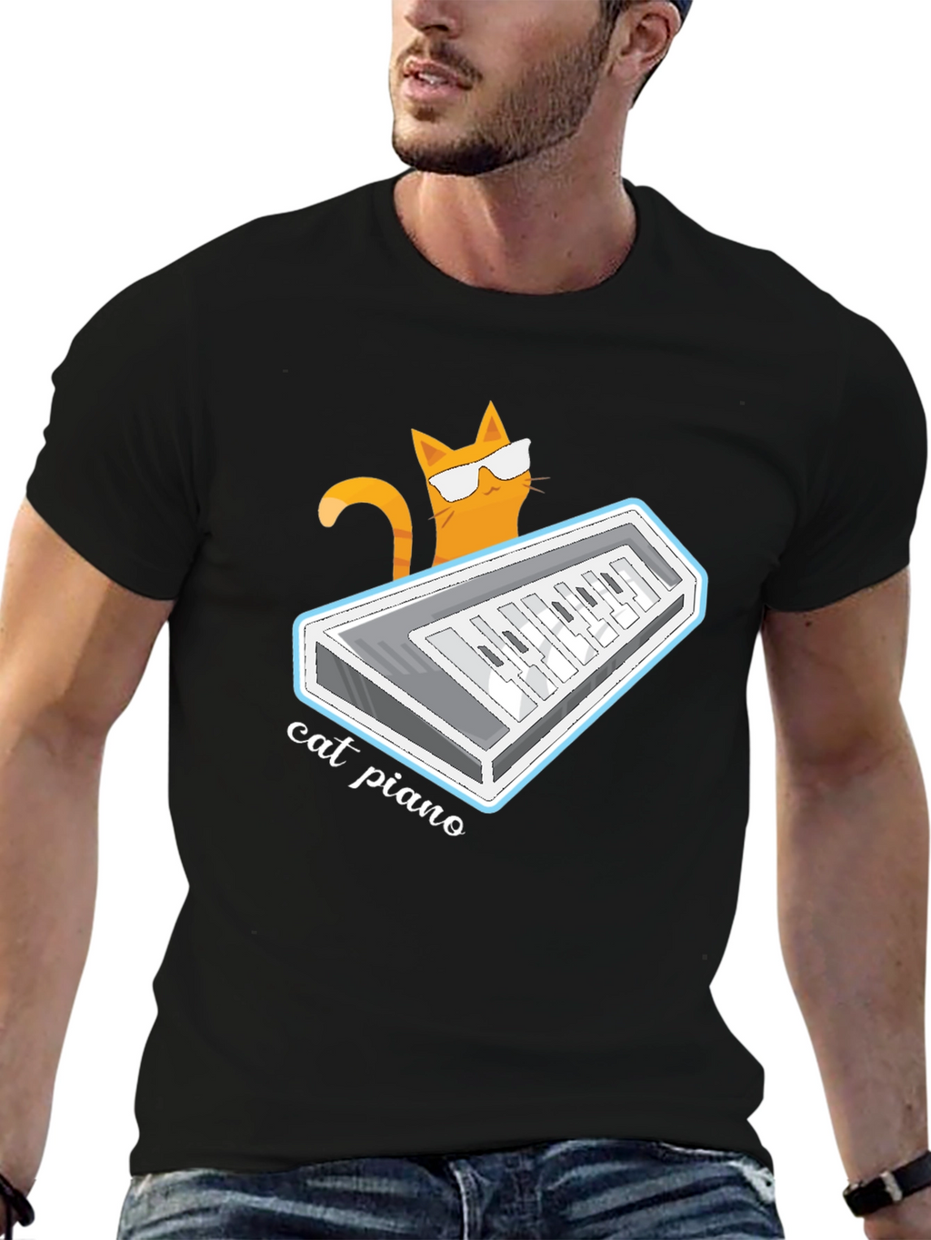 Cat Piano Graphic T-Shirt