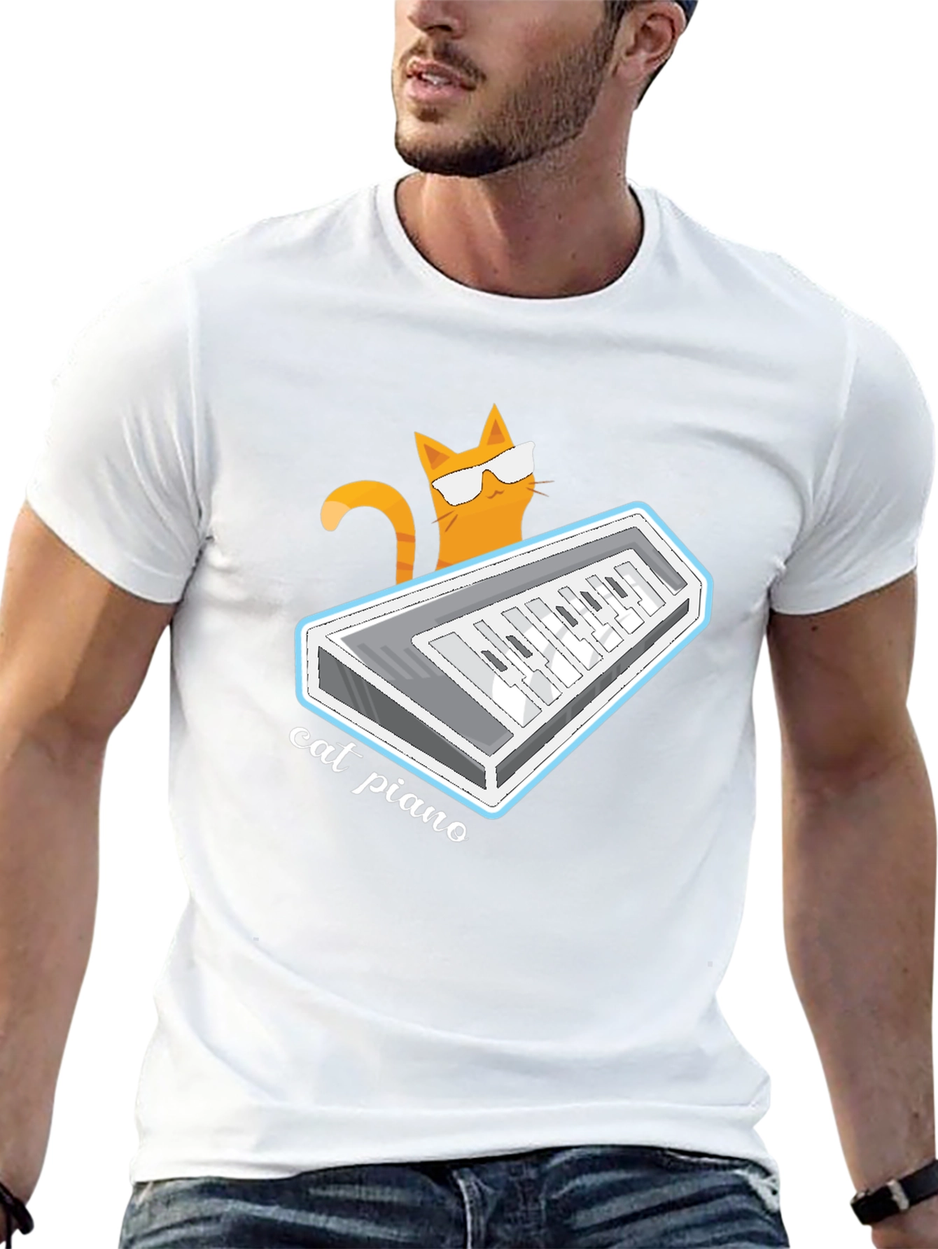 Cat Piano Graphic T-Shirt