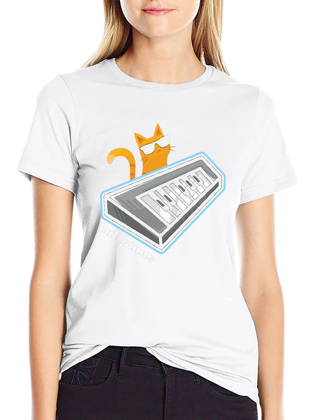 Cat Piano Graphic T-Shirt